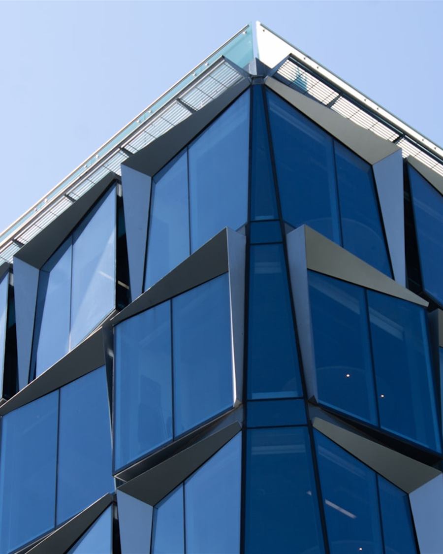 Modern building facade clad in aluminium composite panels