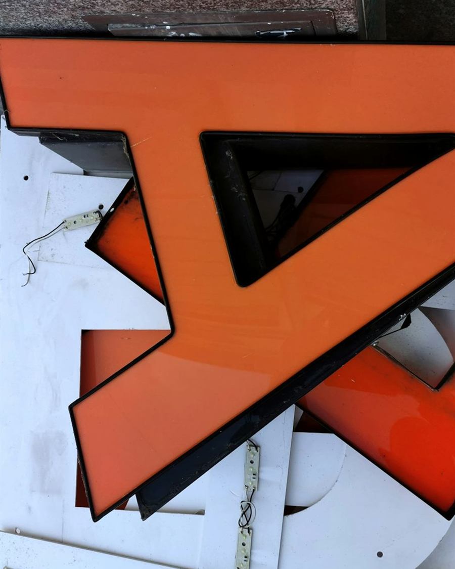 Built-up signage letter showing acrylic face and LED modules inside
